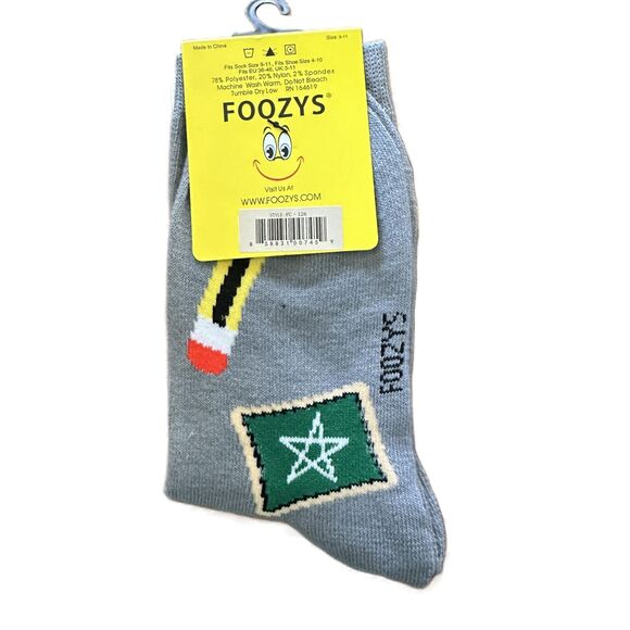 New Foozys Novelty Teacher Patterned Crew Gray Socks Women's One Size - Picture 3 of 4